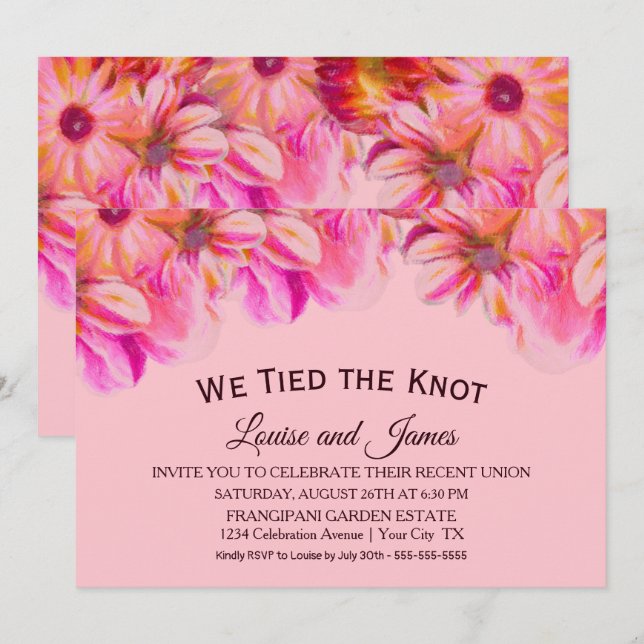 We Tied the Knot Pink Floral Wedding Reception Invitation (Front/Back)