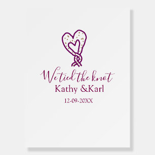 We tied the knot pink heart knots name date romant foam board