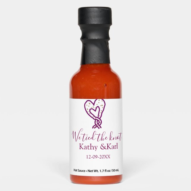 We tied the knot pink heart knots name date romant hot sauces (Front)