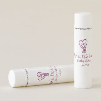 We tied the knot pink heart knots name date romant lip balm