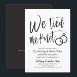 We Tied the Knot | Post Wedding Party Invitation<br><div class="desc">After the big day and the rings are exchanged invite your most honored guests to a celebration. This invitation features the words "We Tied the Knot" in fancy script letters. Towards the side of this are a pair of wedding rings. Underneath this unique graphic is a space for your own...</div>