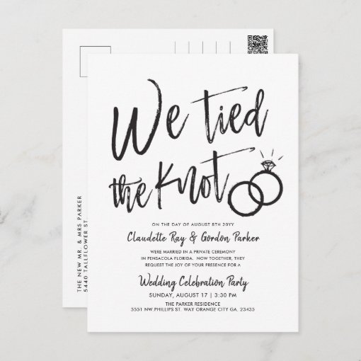 We Tied the Knot | Post Wedding Party Invitation P Postcard | Zazzle