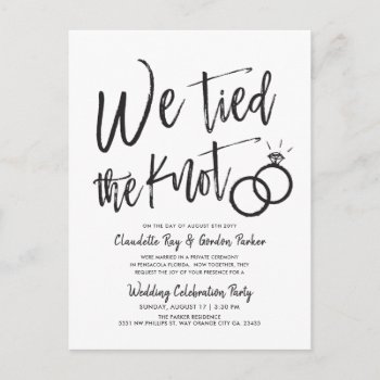 We Tied The Knot | Post Wedding Party Invitation P Postcard by colorjungle at Zazzle