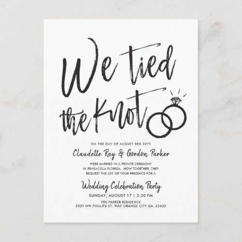 We Tied the Knot  Post Wedding Party Invitation P Postcard