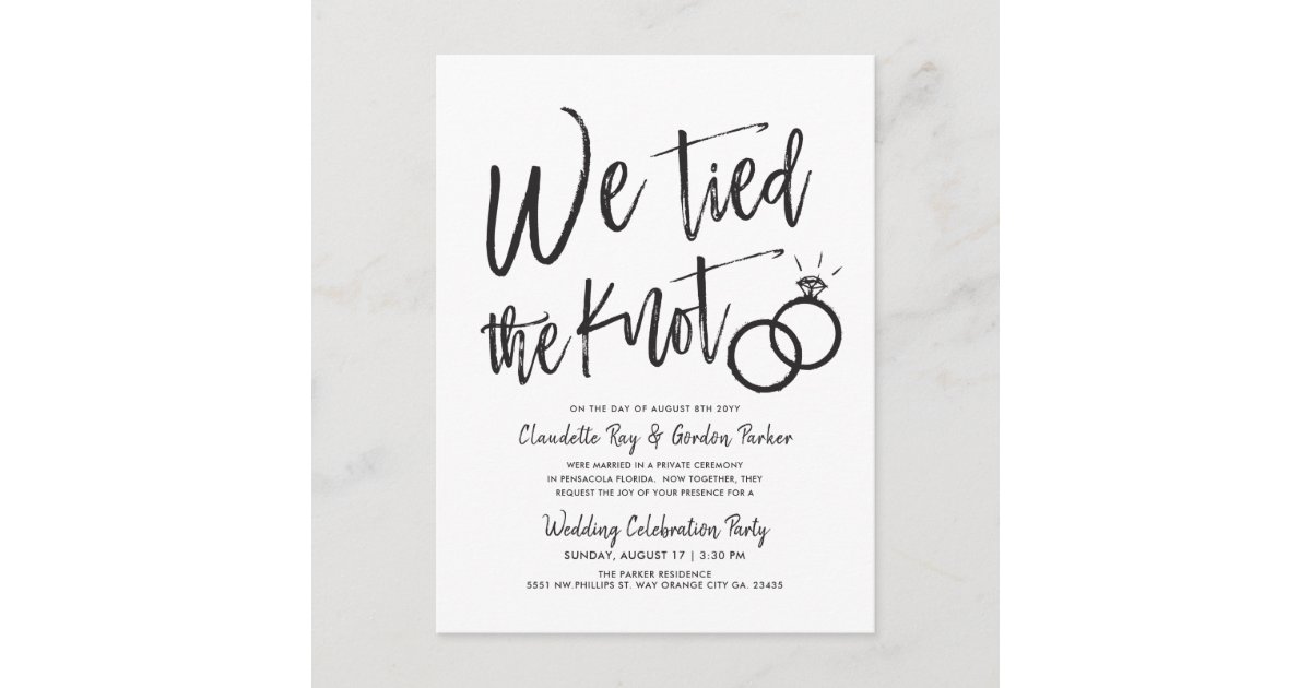 We Tied the Knot | Post Wedding Party Invitation P Postcard | Zazzle