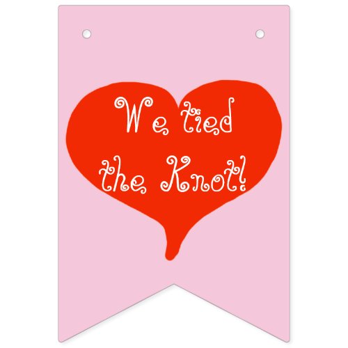 We Tied the Knot Red Hearts Wedding Bunting Banner