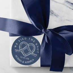 We Tied The Knot Rope Heart Nautical Navy &amp; White Classic Round Sticker