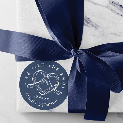 We Tied The Knot Rope Heart Nautical Navy  White Classic Round Sticker
