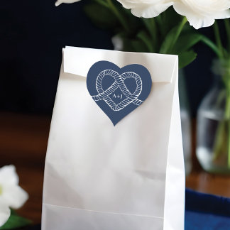 We Tied The Knot Rope Heart Nautical Navy & White Sticker