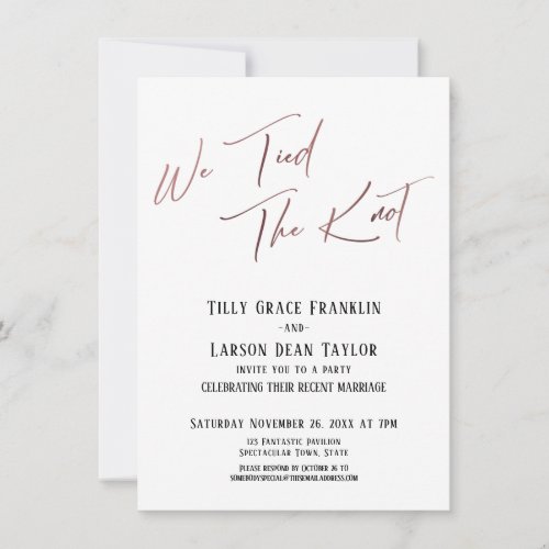 We Tied the Knot Rose Gold Elegant Typography Invitation