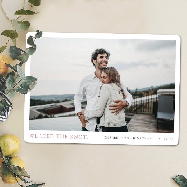 We Tied the Knot Rose Gold Photo Elopement Wedding Announcement (Creator Uploaded)