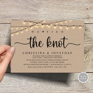 We Tied The Knot, Rustic Wedding Dinner Elopement Invitation