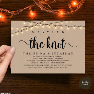 We Tied The Knot, Rustic Wedding Dinner Elopement Invitation
