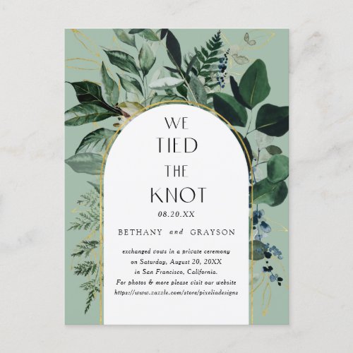 We tied the knot Sage Green botanical Announcement Postcard