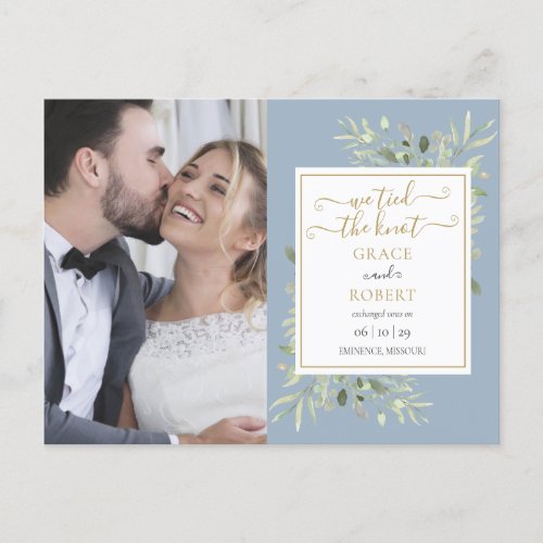We Tied The Knot Script Photo Greenery Wedding Announcement Postcard