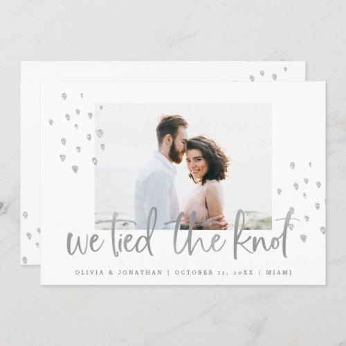 We Tied the Knot Silver Text Wedding Announcement