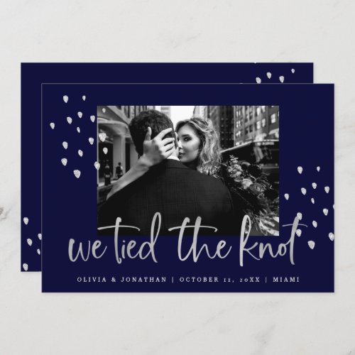 We Tied the Knot Silver Text Wedding Announcement