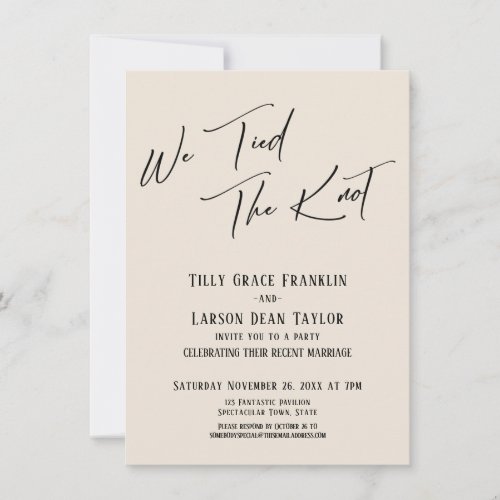 We Tied the Knot Simple Elegant Typography Cream Invitation