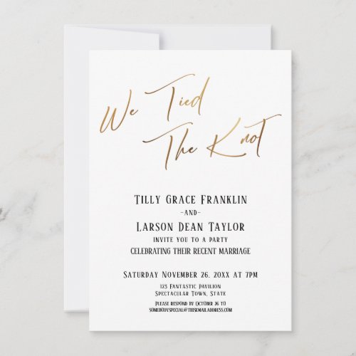 We Tied the Knot Simple Gold Elegant Typography Invitation