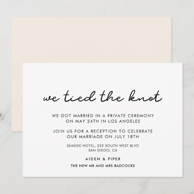We tied the knot simple wedding announcement (Front/Back)
