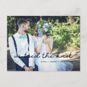 We tied the knot simple wedding photo postcard