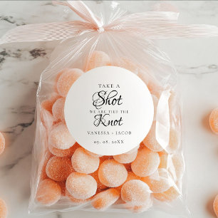 We tied the knot so take a shot Wedding Favor  Classic Round Sticker