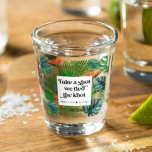 We Tied the Knot Tropical Beach Wedding Favor Shot Glass