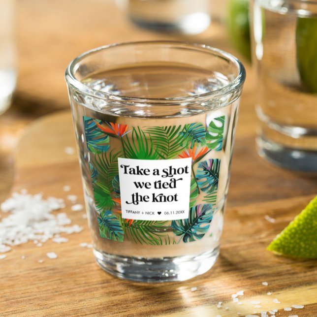 We Tied the Knot Tropical Beach Wedding Favor Shot Glass (Tropical Beach Wedding Favor Shot Glass)