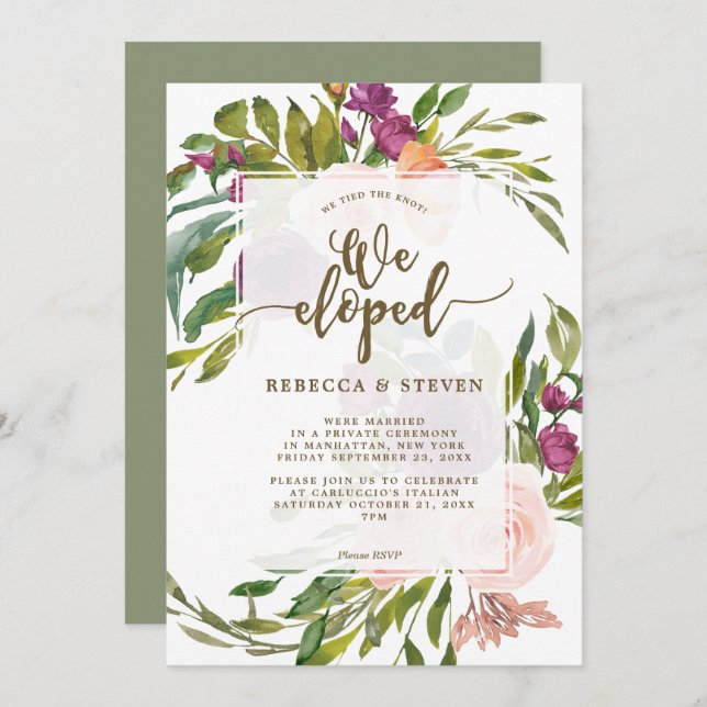 we tied the knot we eloped invitation greenery (Front/Back)