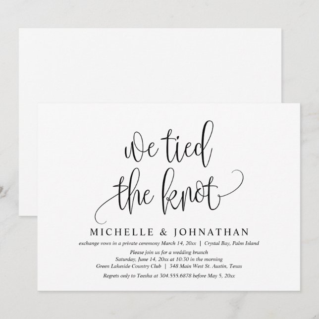 We Tied The Knot, Wedding Elopement Celebration In Invitation (Front/Back)