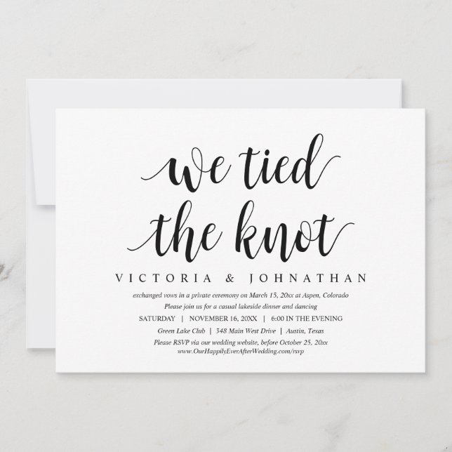 We Tied The Knot, Wedding Elopement Dinner Invitation (Front)
