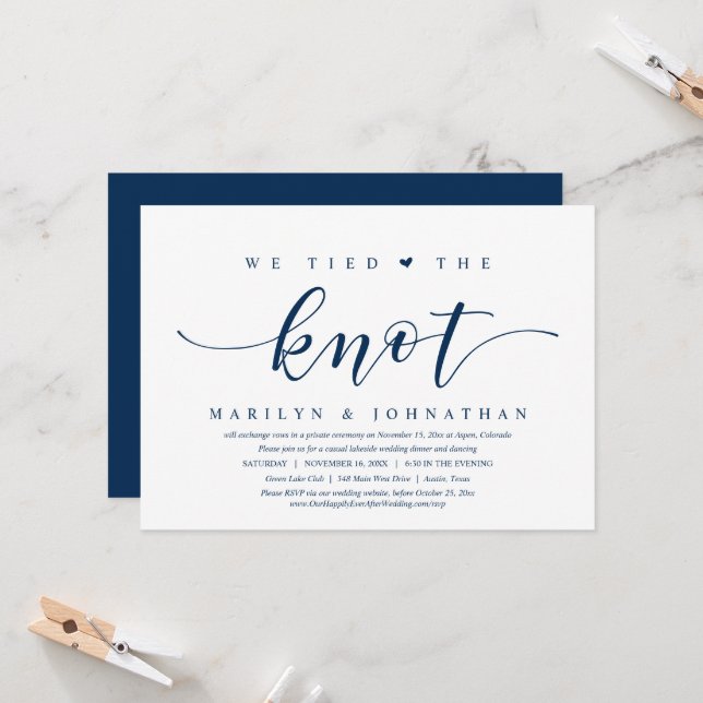 We Tied The Knot, Wedding Elopement Dinner Party I Invitation (Front/Back In Situ)
