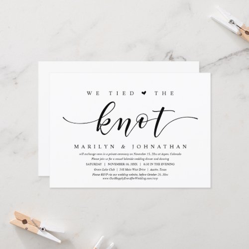 We Tied The Knot Wedding Elopement Dinner Party Invitation
