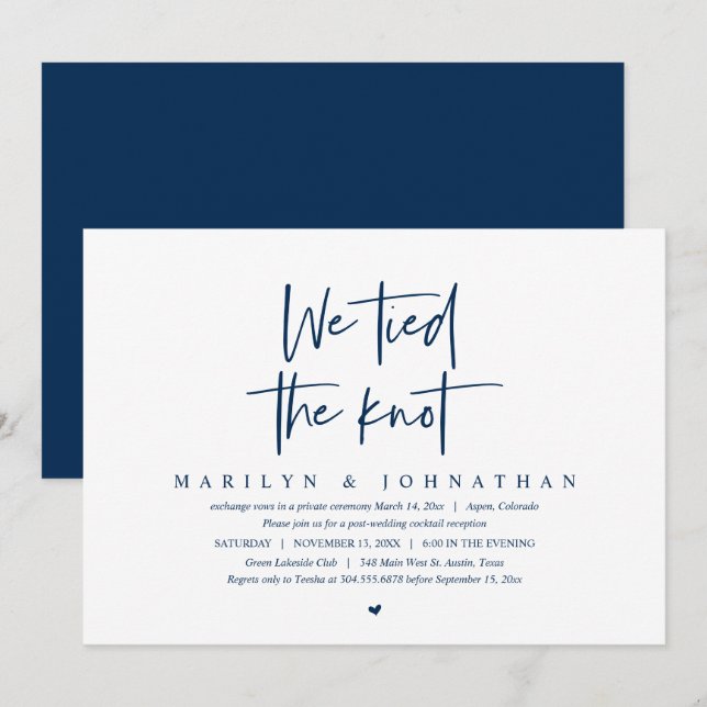We tied the knot, Wedding Elopement Party Invitation (Front/Back)