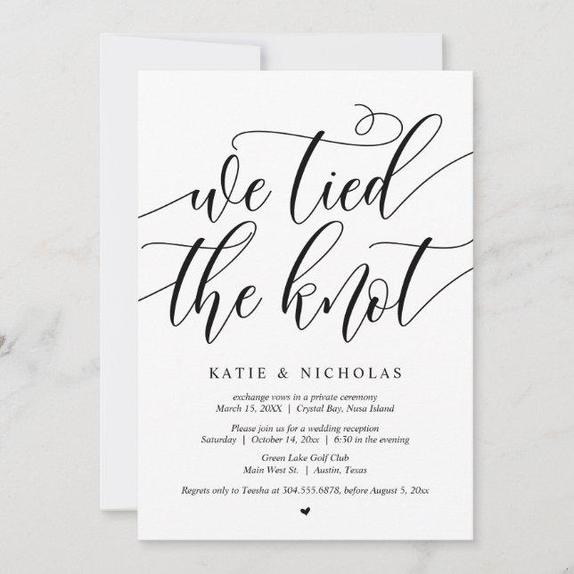 We tied the knot, Wedding Elopement Party Invitation (Front)