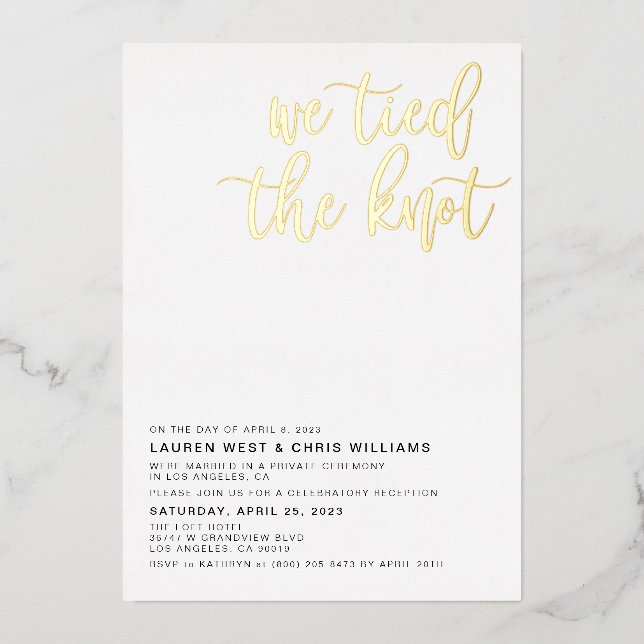We Tied the Knot Wedding Reception Foil Invitation (Front)