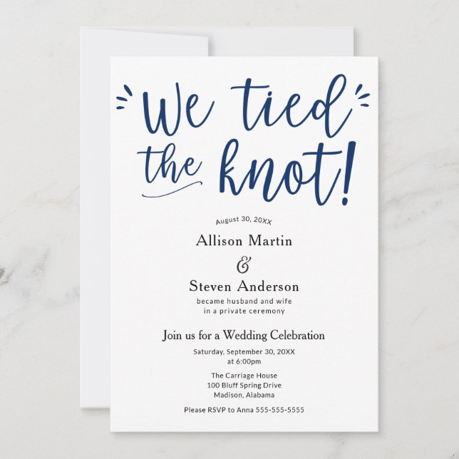 We tied the Knot Wedding Reception Invitation (Front)