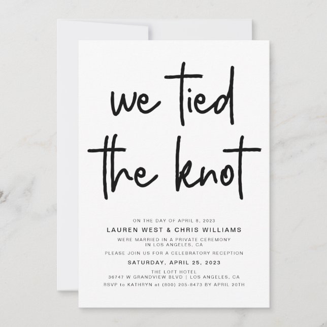 We Tied the Knot Wedding Reception Invitation (Front)