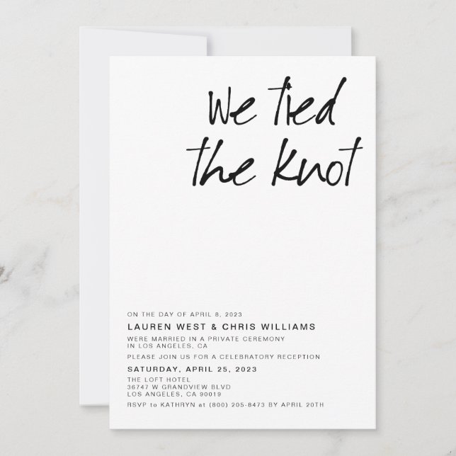 We Tied the Knot Wedding Reception Invitation (Front)