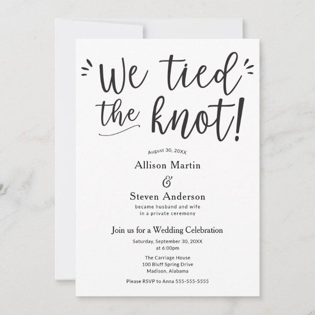 We tied the Knot Wedding Reception Invitation (Front)