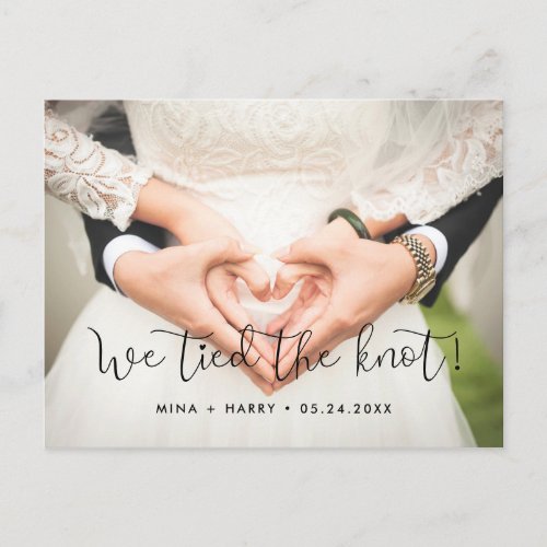 We tied the knot Whimsical wedding photo Postcard