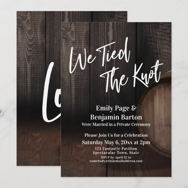 We Tied the Knot Wine Barrel Wedding Reception Invitation (Front/Back)