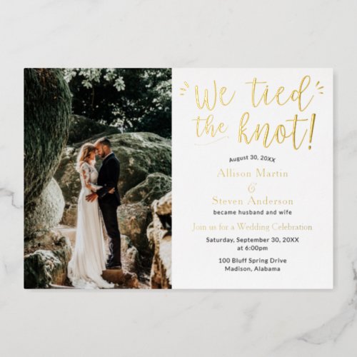 We tied the Knot with Photo Wedding Reception Foil Invitation