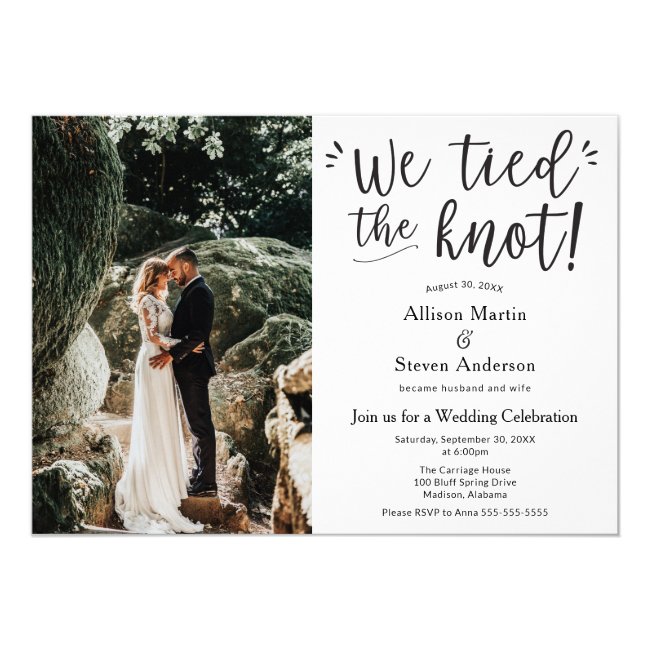 We tied the Knot with Photo Wedding Reception Invitation