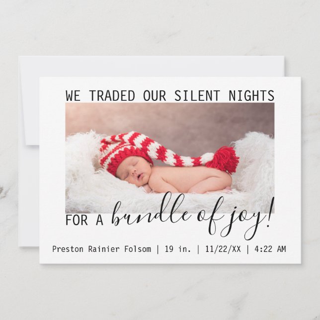 We Traded Our Silent Nights for a Bundle of Joy Holiday Card (Front)