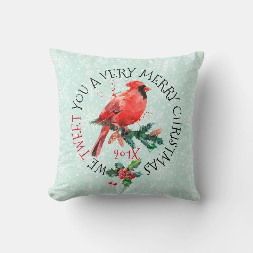 We Tweet You Merry Christmas _Red Bird Throw Pillow