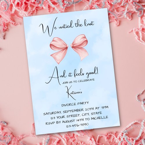 We Untied The Knot Pink Ribbon Divorce Party Invitation