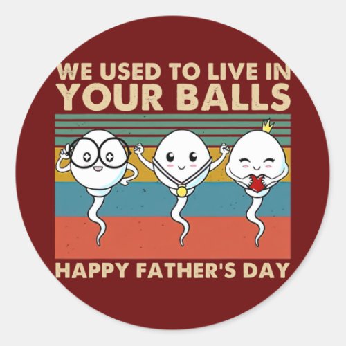 We Used To Live In Your Balls Happy Fathers Day Classic Round Sticker