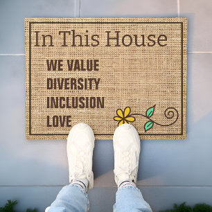 We Value Love In This House Burlap Welcome Doormat