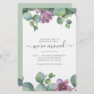 We’ve Moved Address Eucalyptus Purple Green Moving Stationery